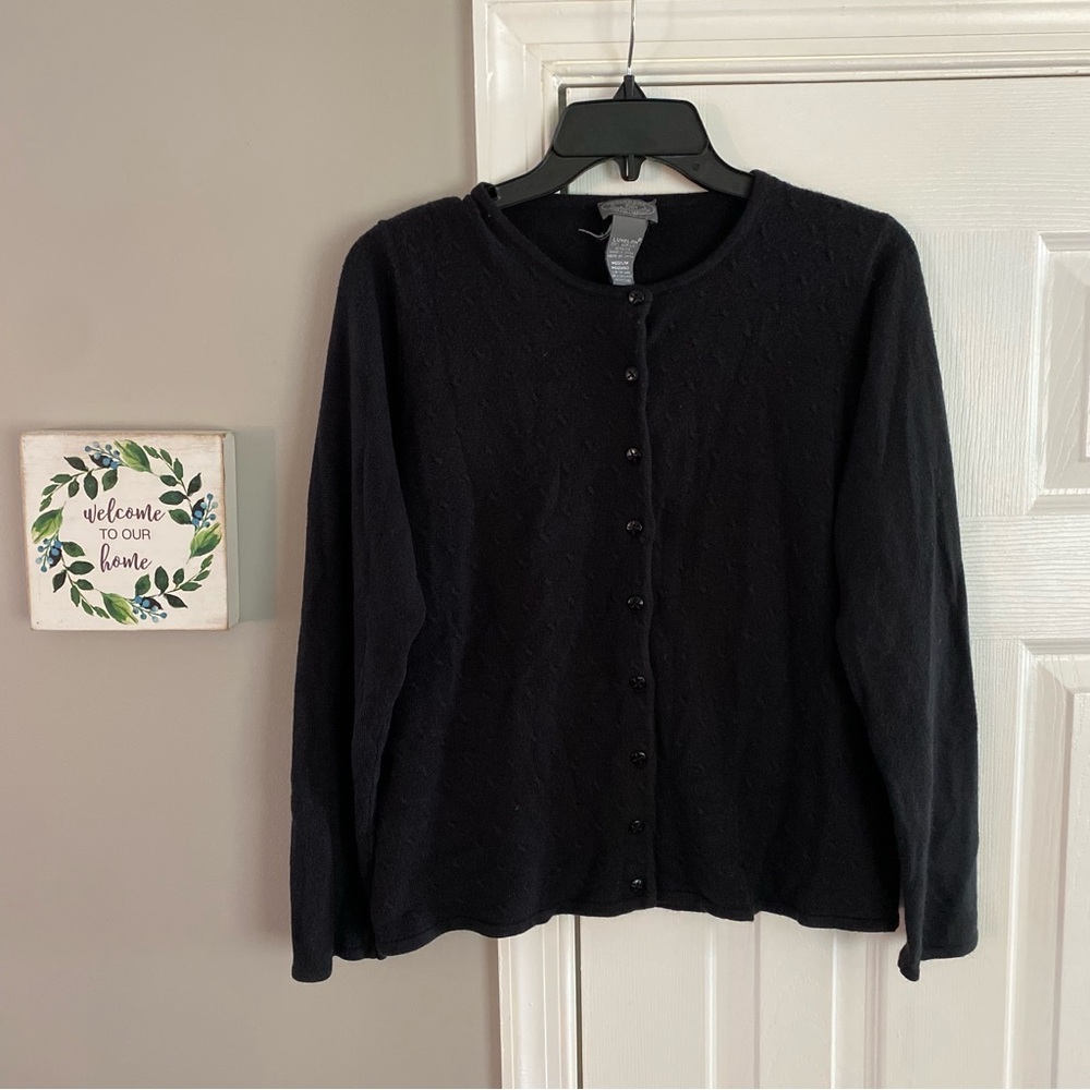 Designers Originals Black Luxelon Button Up Cardigan Polka Dot Dash Medium Women